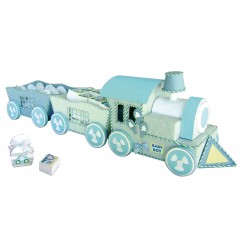 Expositor tren baby azul + 33 cajitas baby azul