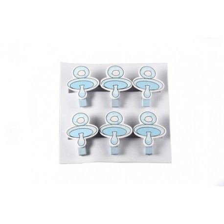Pack con 6 pinzas chupete bebe madera